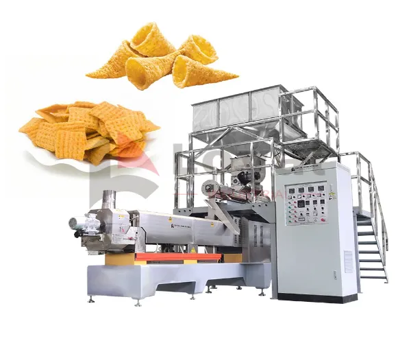 Línea de producción de chips de bugles fritos con máquina de moldeo y snacks crujientes