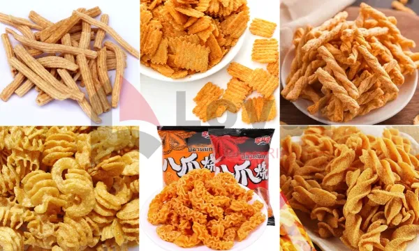 Snacks de masa de harina frita en forma de espiral