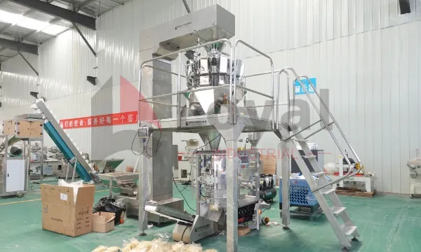Full industrial packaging line with Z-elevator and multihead weigher