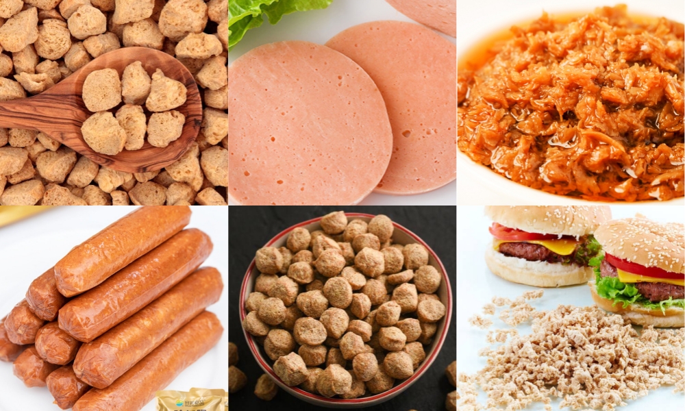 Proteína Texturizada en Capas, Trozos de Análogo de Carne y Migas de Hamburguesa